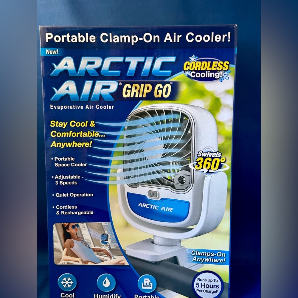 Arctic Air Grip Go Portable Evaporative
Cooler 3 Speed Clamp Fan USB